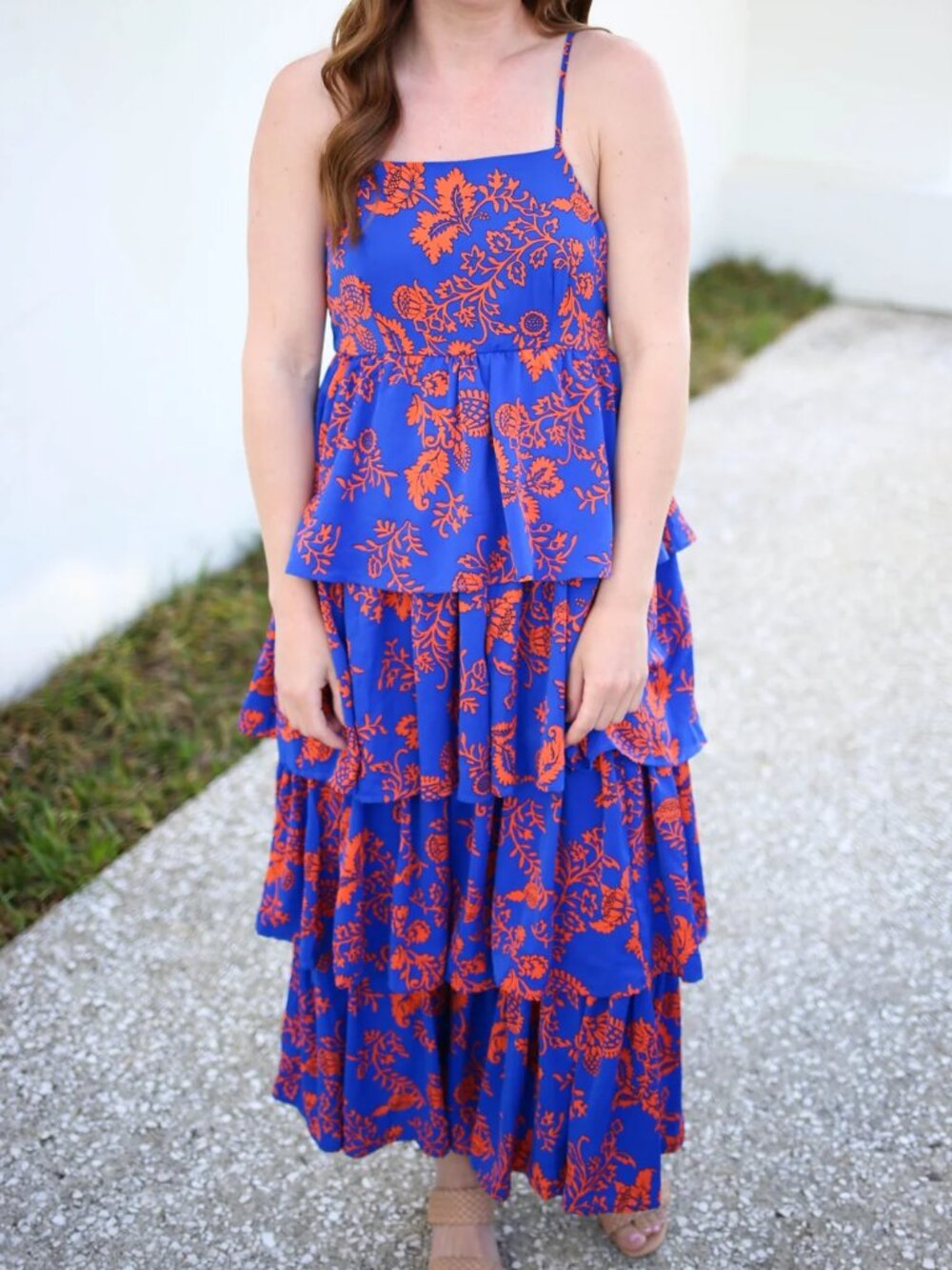 ENTRO Blue and Orange Tiered Ruffle Maxi Dress - Picture 3 of 10
